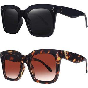 2 Pack Vintage Women Oversized Sunglasses Designer Luxury Square UV400